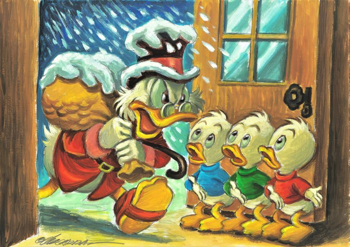 Uncle $crooge & Donald's Nephews - "It's Cold Outside" - Original Painting - Joan Vizcarra - Acrylic Art