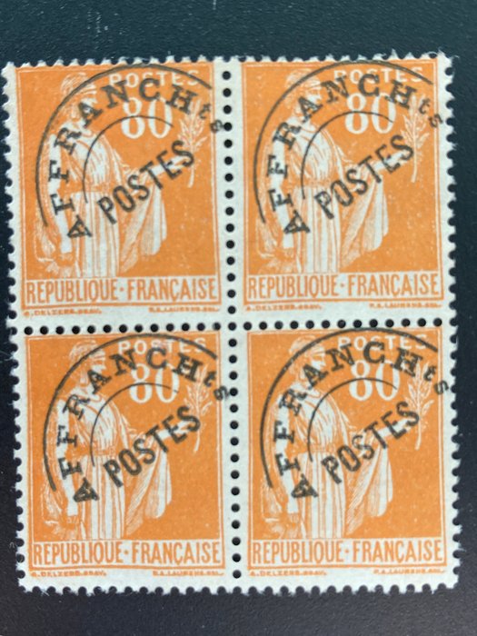 Frankreich - 1922/1947 - Pre-cancelled block of 4 N°75 stamps - Yvert