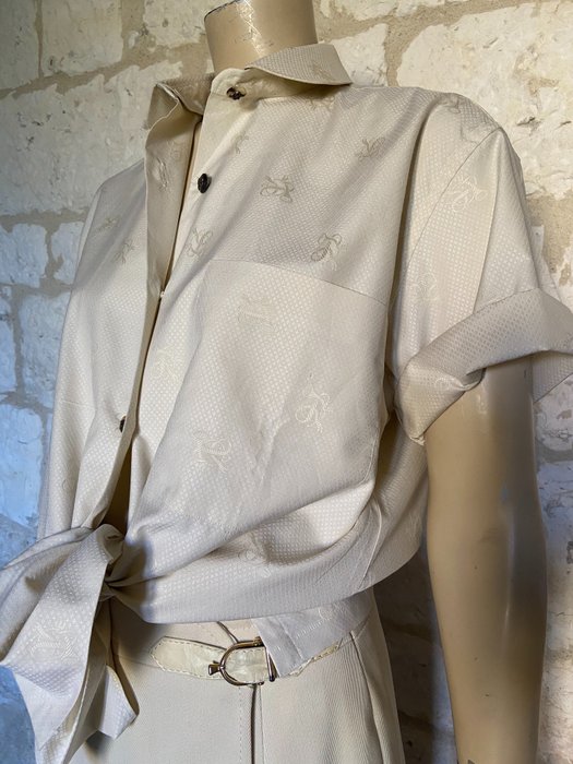 Hermès - Jaquard Hunter Print Cotton Blusa