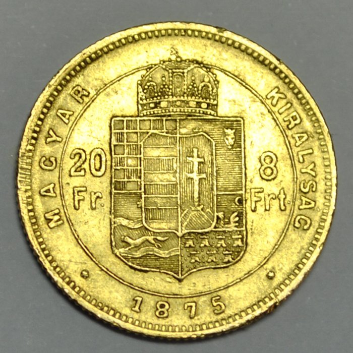 Hongarije. 20 Francs/8 Forint 1875-KB Franz Joseph I