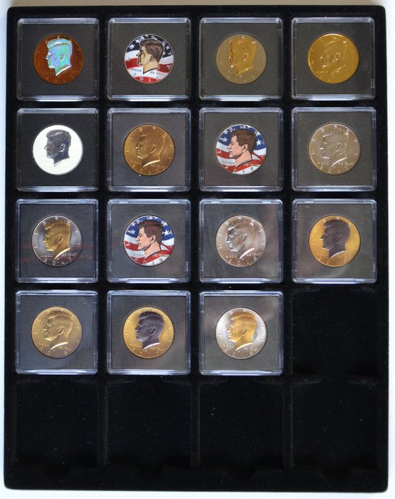 États-Unis. Half Dollar 2013/2018 "Kennedy" (15 stuks) gekleurd en verguld