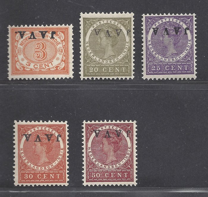 Dutch East Indies 1908 - Inverted ‘JAVA’ overprint - NVPH 67f, 74f/78f
