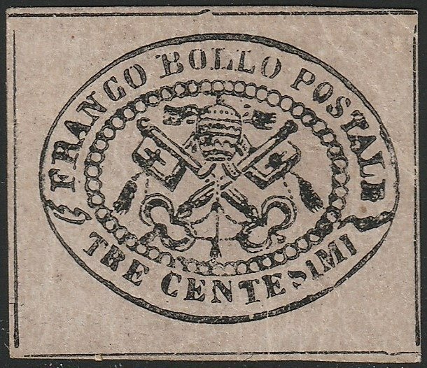 Italian Ancient States - Papal State 1867 - 2nd issue 3 c. pink grey with good margins, mint with full gum, rare and certified - Sassone n.14