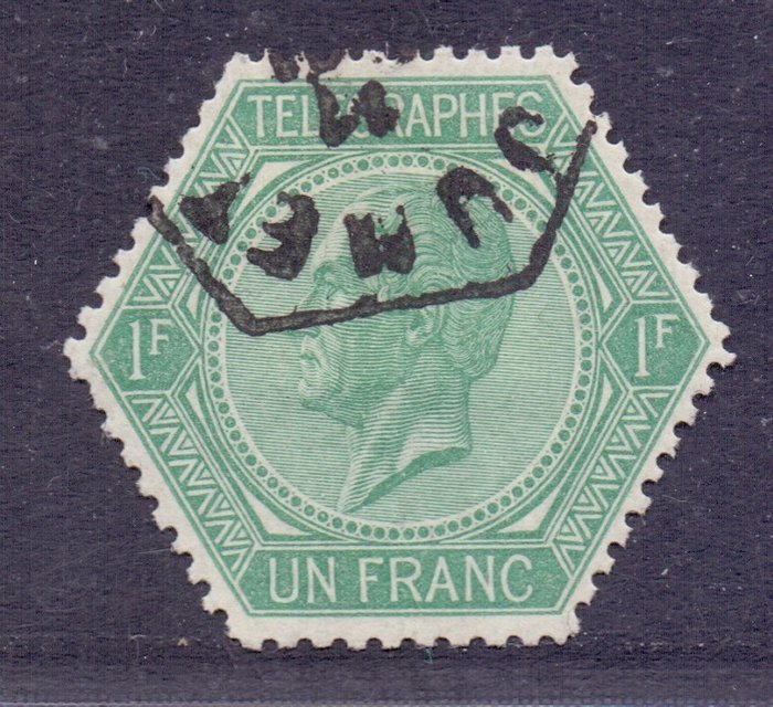 Belgien 1866 - Telegraph stamp Leopold I 1fr blue-green - OBP/COB TG2 - uitstekend gecentreerd