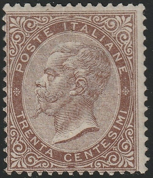Königreich Italien 1863 - DLR 30 c. brown, intact, very rare and certified - Sassone L19