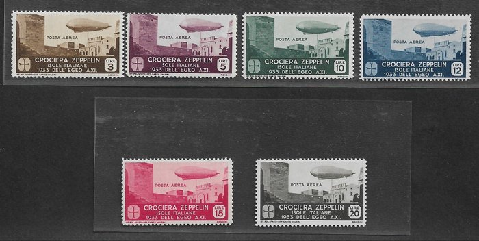 Italian Aegean Islands - general issues 1933 - Zeppelin cruise - airmail stamps - Sass. Cat. 22-27