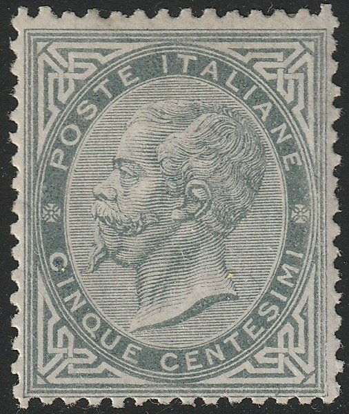 Italy Kingdom 1863 - DLR 5 c. grey green centred, mint with full gum, very rare and certified - Sassone L16
