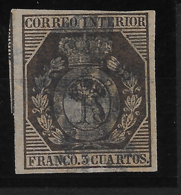 Spanje 1853 - 3 cuartos de escudo from Madrid, deluxe - edifil 23