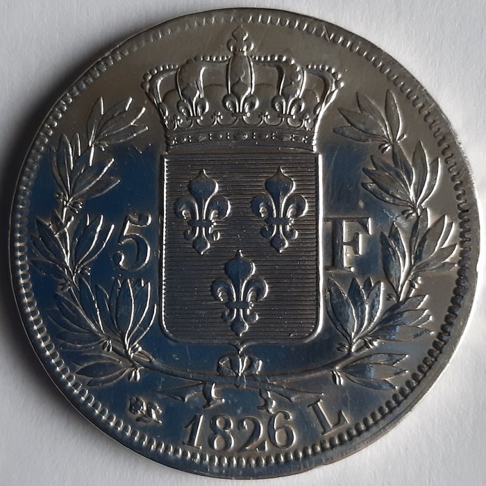 Frankreich. Karl X. (1824-1830). 5 Francs 1826-L, Bayonne