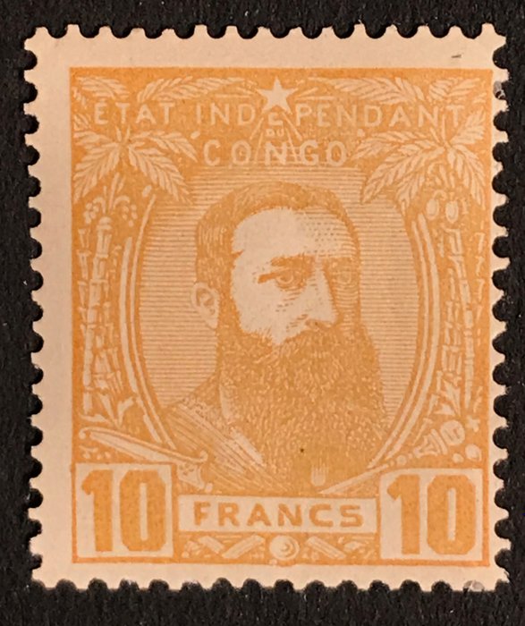 Belgian Congo 1887 - Leopold II in right-looking profile - 10fr ochre - OBP 13