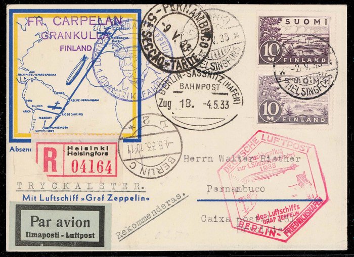 Finland 1933 - Airship Graf Zeppelin Treaty Mail Finland for 1st Southamericaflight