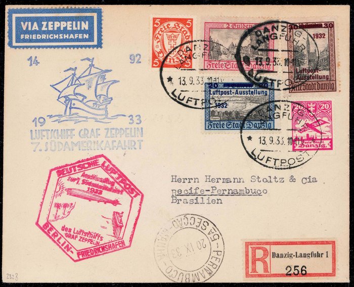 Danzig 1933 - Luftschiff Graf Zeppelin 7. Südamerikafahrt über Berlin