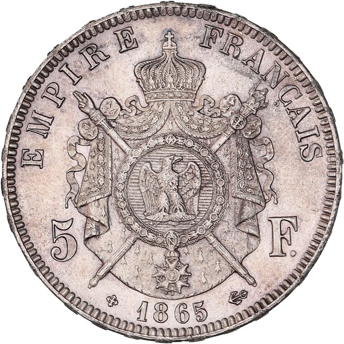 Frankreich. Napoléon III. (1852-1870). 5 Francs 1865-BB, Strasbourg