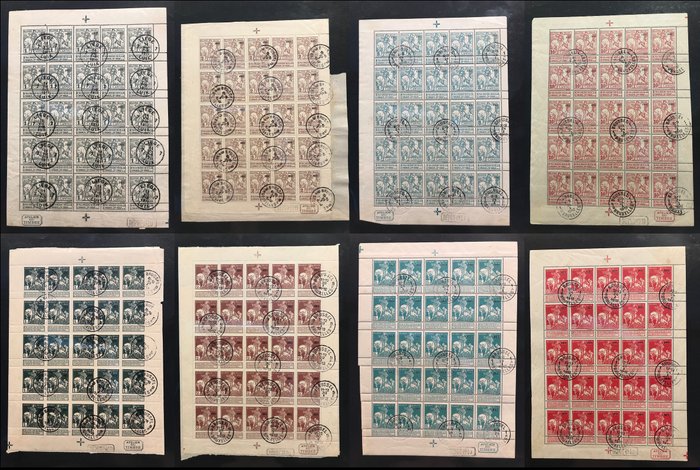 Belgium 1911/1911 - Caritas - Complete series with overprint ‘1911’ in complete sheets - OBP F 92/99
