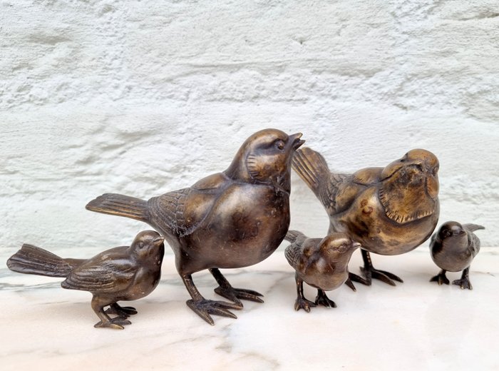 Figurine - A bird family -  (5) - Bronze