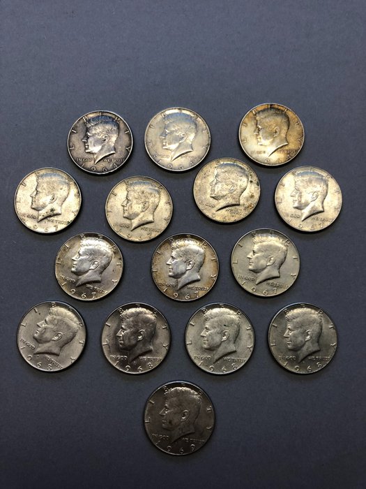 United States. 1/2 Dollars 1964/1969 Kennedy (15 coins)