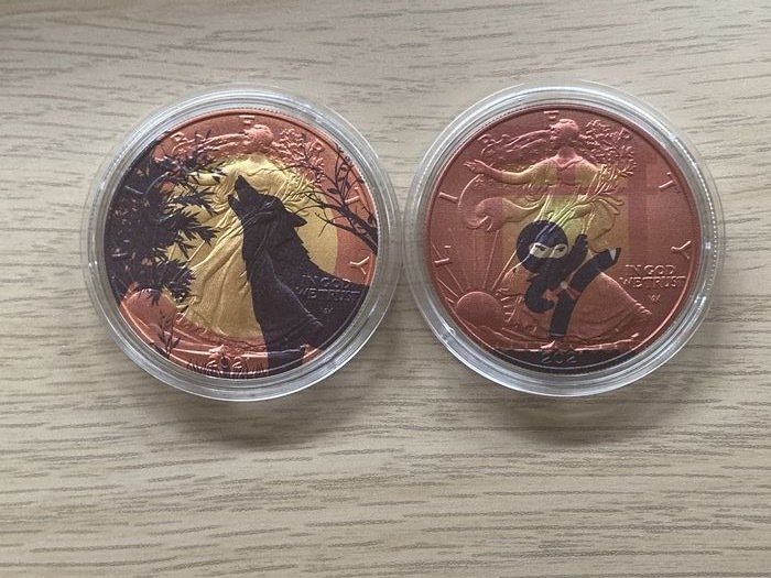 Stati Uniti. 1 Dollar 2021 - American Eagle „Sunset Wolf and Sunset Ninja - 2 x 1 oz
