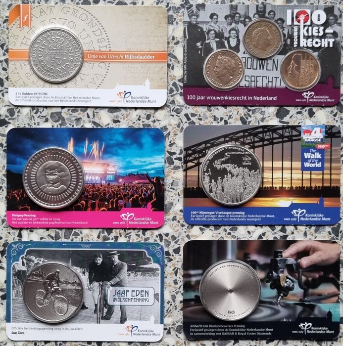 Netherlands. Penningen in coincard 2016/2019 (6 stuks)