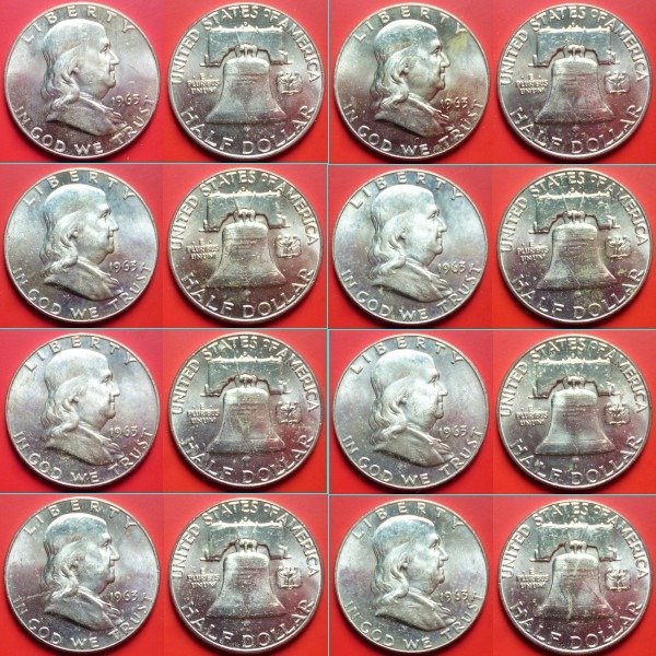 United States. 1/2 Dollars 1963-D (Denver) Benjamin Franklin (8 pieces)