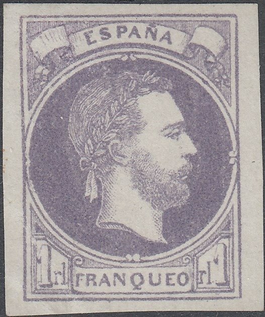 Spanje 1874 - Carlos VII. 1 real violet. EXFIMA certificate. - Edifil 158