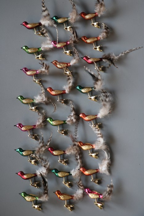 vogeltjes met knijpers voor kerstboom, Krebs Lauscha - Kerstbal ornament - glas