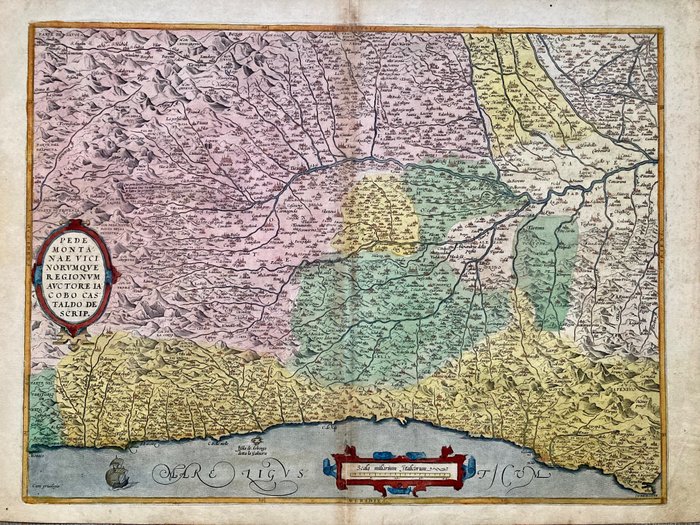 Italia, Piemonte; Abraham Ortelius - Pedemontanae vicinorumque regionum auctore Iacobo Castaldo descrip - 1561-1580