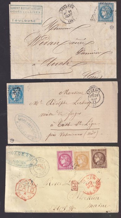 France 1870 - Bordeaux issue, 3 VF whole letters, including 2 signed Behr. - Yvert entre 46 & 49