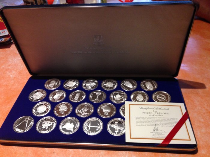 Britische Jungferninseln. 20 Dollars 1985 Proof 'Treasure coins of the Caribbean' (25 pieces) in set