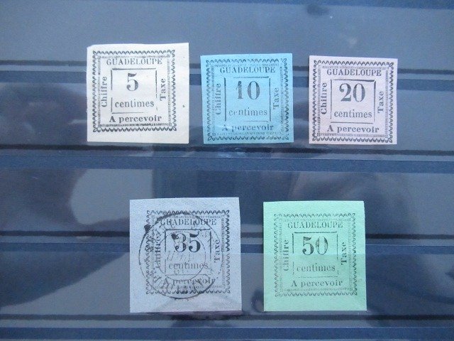 Guadeloupe 1884 - Tax Signed Brun - Yvert n°6,7,9,11 et 12