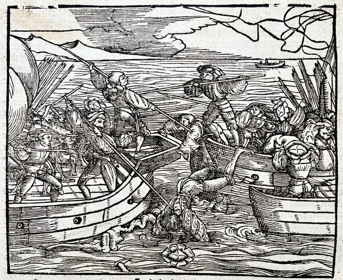 Hans Schauffelein (1480-1540) - 2 woodcut leaves - Dutch - Sea Battle off Spain - Scipio - Livy - 1541 - 1541