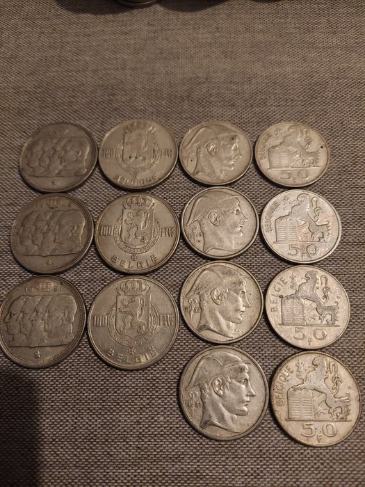 Belgium. 50 Francs/100 Francs 1948/1951 (14 pièces)
