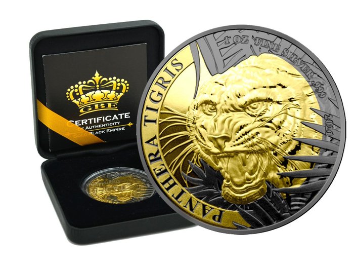 Laos. 500 Kip 2021 Panthera Tigris Gold Black Empire Edition in Box - 1 Oz