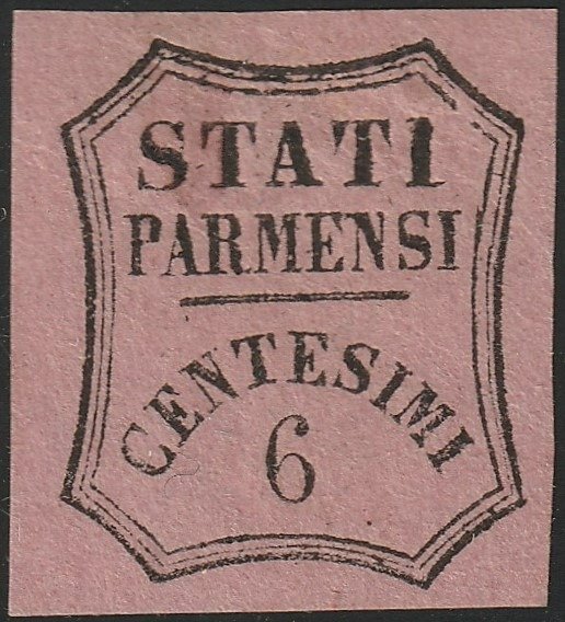 Italiaanse oude staten - Parma 1855/57 - Postage due for newspapers, 6 c. bright pink with very good margins, rare, luxury, with expertise - Sassone n.1
