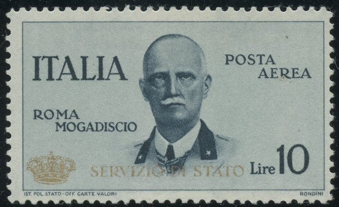 Royaume d'Italie 1934 - 10 lire overprinted “Servizio di Stato” and small crown - Sassone n°2