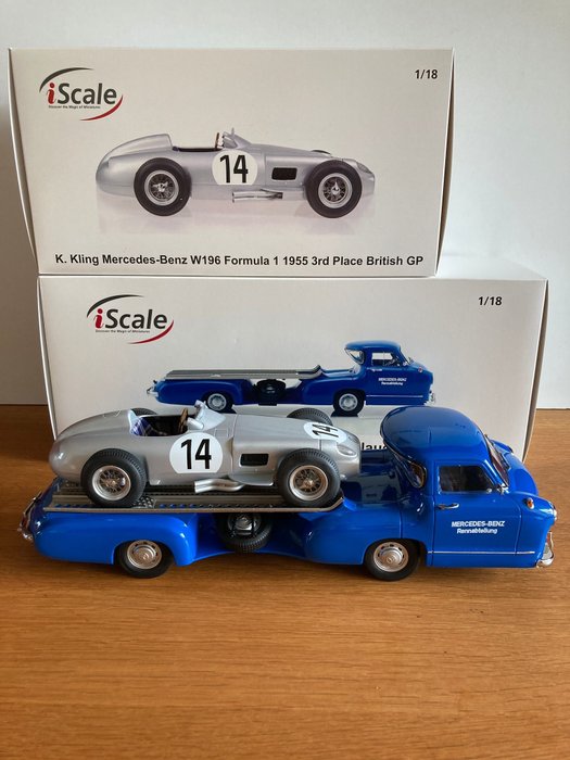 iScale - 1:18 - Mercedes-Benz Race Car Transporter + Mercedes-Benz W196 #14 - 1955 Formula 1
