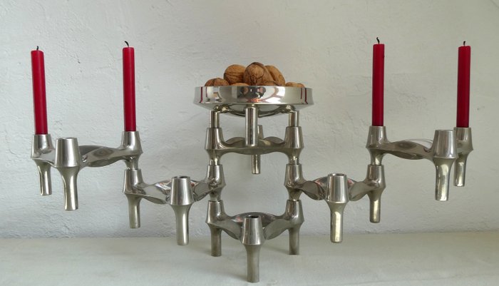 BMF - Six modular candlesticks with a bowl
