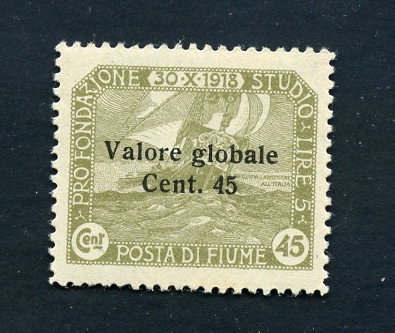 Fiume 1920 - 45 cents on 45 cents olive, modified overprint - Sassone N. 112