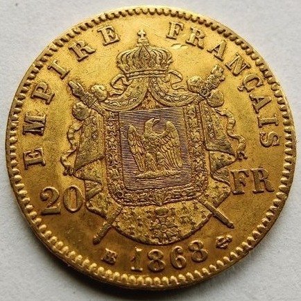 France. Napoléon III (1852-1870). 20 Francs 1868-BB, Strasbourg