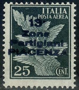 Italië 1944 - Piacenza - CLN. Airmail 25 cents green. Issue of 25 pieces. Rarity. - Raybaudi N. 15