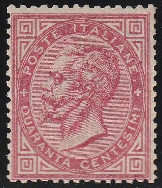 Italy Kingdom 1864 - DLR Turin issue, 40 c. carmine pink, centred and intact, very rare, luxury, certified - Sassone T20