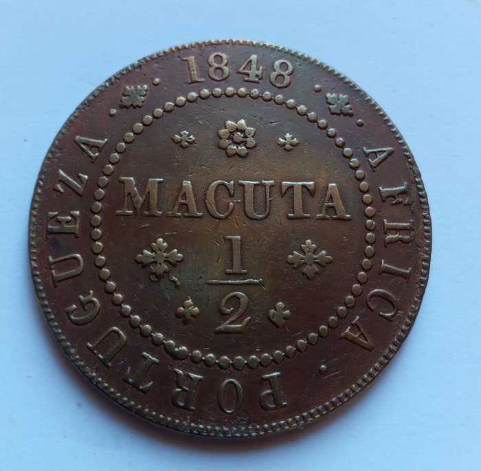 Portuguese Angola. D. Maria II (1834-1853). ½ (meia) Macuta 1848 - Escassa