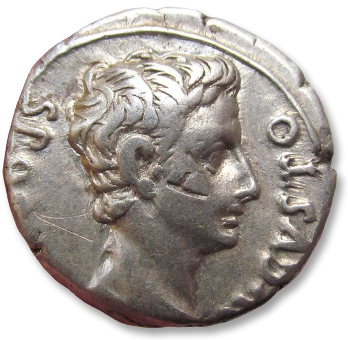 Roman Empire. Augustus (27 BC-AD 14). AR Denarius,  Colonia Patricia (?) mint circa 18-16 B.C. - scarce issue -