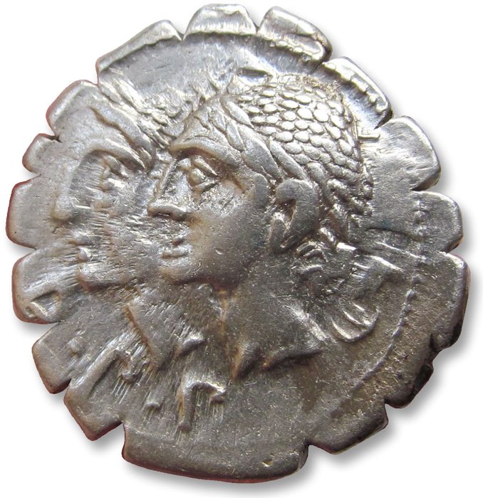 Roman Republic. C. Sulpicius C.f. Galba, 106 BC. AR Denarius,  Rome mint - control letter or number V on reverse -