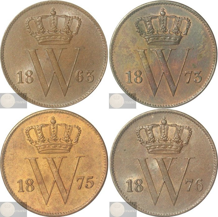 Netherlands. Willem III (1849-1890). 1 Cent 1863, 1873, 1875 en 1876 KWALITEIT