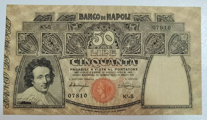 Italië, Banco di Napoli - 50 Lire 31/05/1915 "Rosa" - Gigante BN 6F