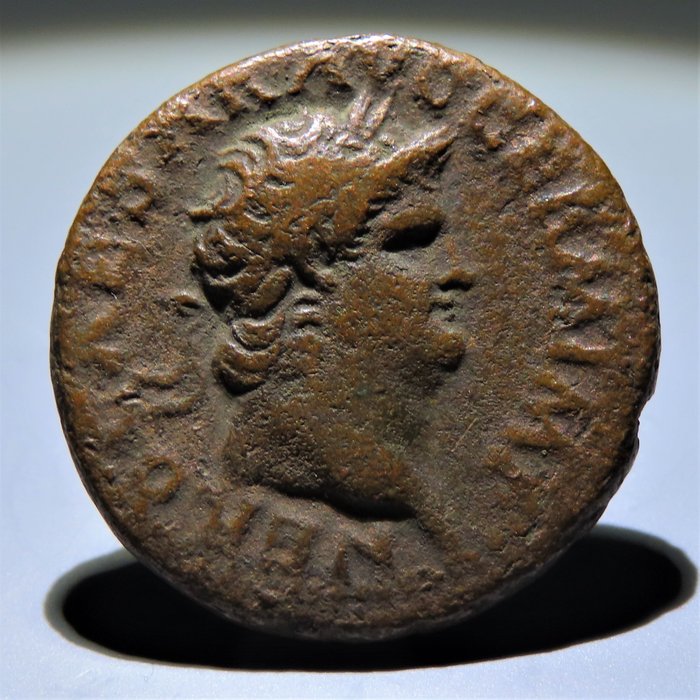 Roman Empire. Nero (AD 54-68). Æ As,  Rome, AD 65 - Victory. Les Andelys Collection