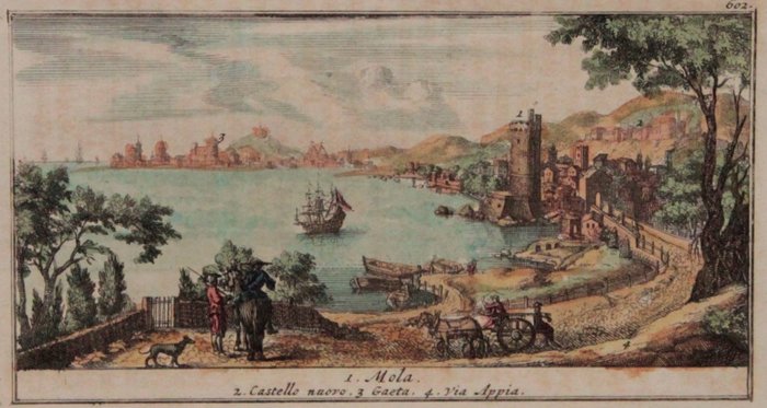 Italia, Lazio, Mola di Gaeta, Formia, Latina; Rogissart - 1 Mola 2 Castello Nuovo 3 Gaeta 4 Via Appia - 1701-1720
