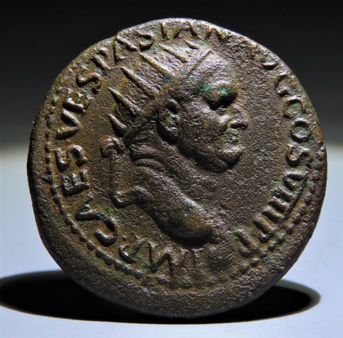 Roman Empire. Vespasian (AD 69-79). Æ Dupondius,  Lugdunum, AD 77-78 - Les Andelys Collection