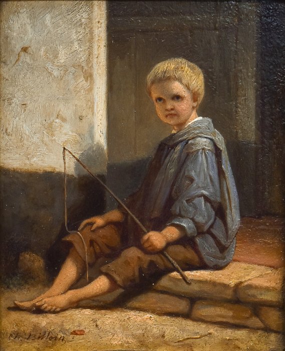 Charles Billoin (1813-1869) - Portret spelende jongeman