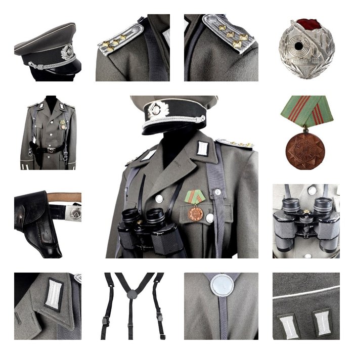 Alemania - Ejército/Infantería - Abrigo, Atributos personales, binoculares, Correas, Funda, Hebilla, Insignia, Medalla, Uniforme